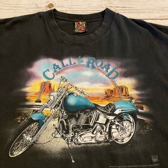 3D Emblem Other - Vintage 1997 3D Emblem Call Of The Road Black Biker Graphic Sturgis T-shirt XXL